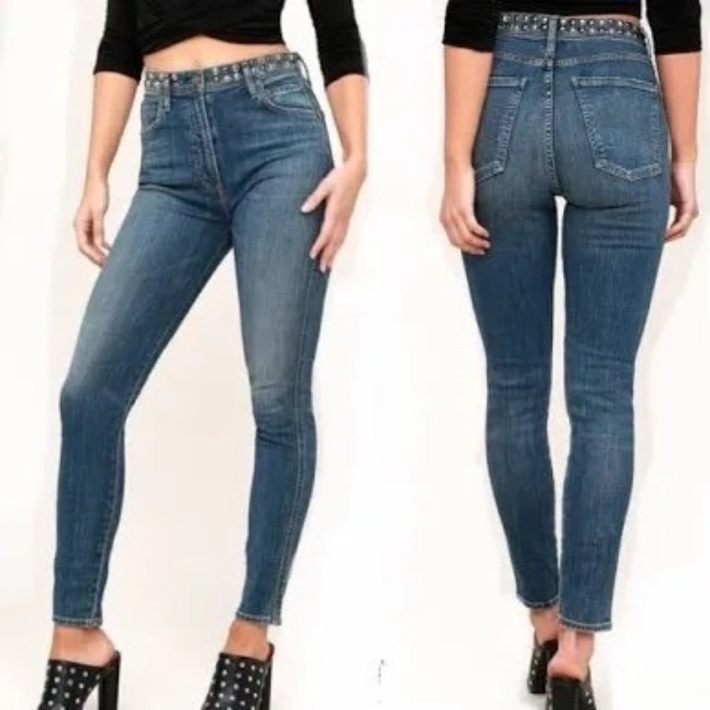 Agolde Jean Womens 25 Medium High Rise Denim Roxanne Studded Skinny Stretch